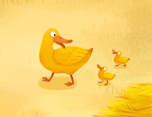 鸭子妈妈带着她的鸭宝宝们出门散步. "嘎嘎,天气真好啊!