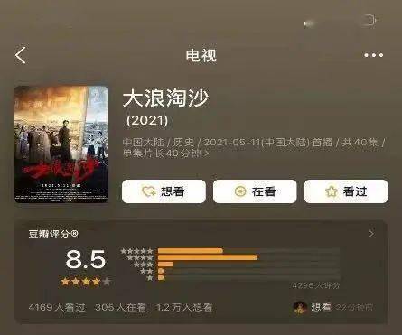 建党百年献礼剧大浪淘沙在2021年上半年好评度榜单中排名第5