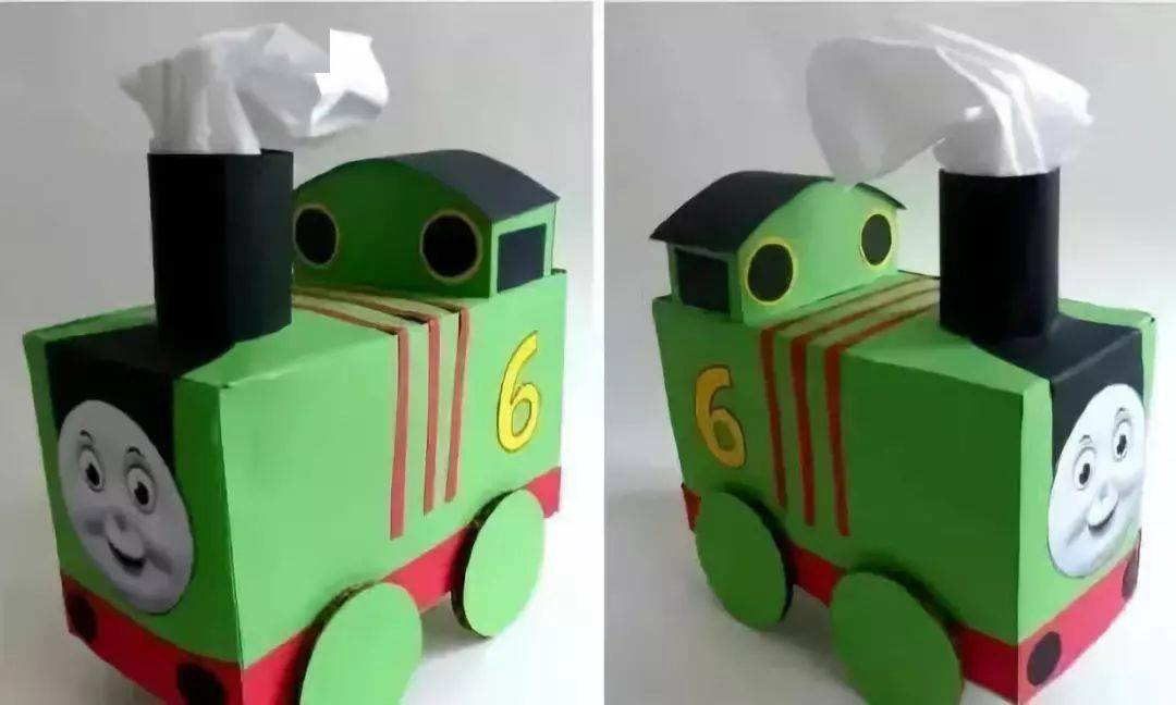 幼儿园亲子手工之废物利用:纸巾盒制作托马斯小火车,超形象!