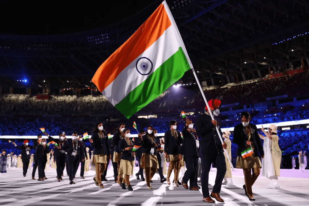 东京奥运开幕式上的印度代表团.图源:纽约时报
