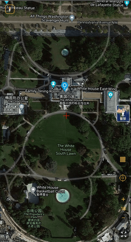 白宫,先看下地图的清晰度,整体还不错:这款软件不仅可看国内外卫星