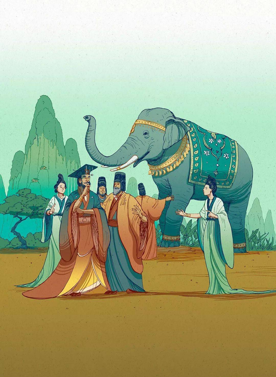 小学课本上的《曹冲称象》被改成插画,竟然美呆了!