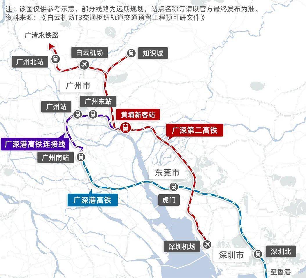 新白广城际铁路,通车后从广州北站到白云机场仅需7分钟.