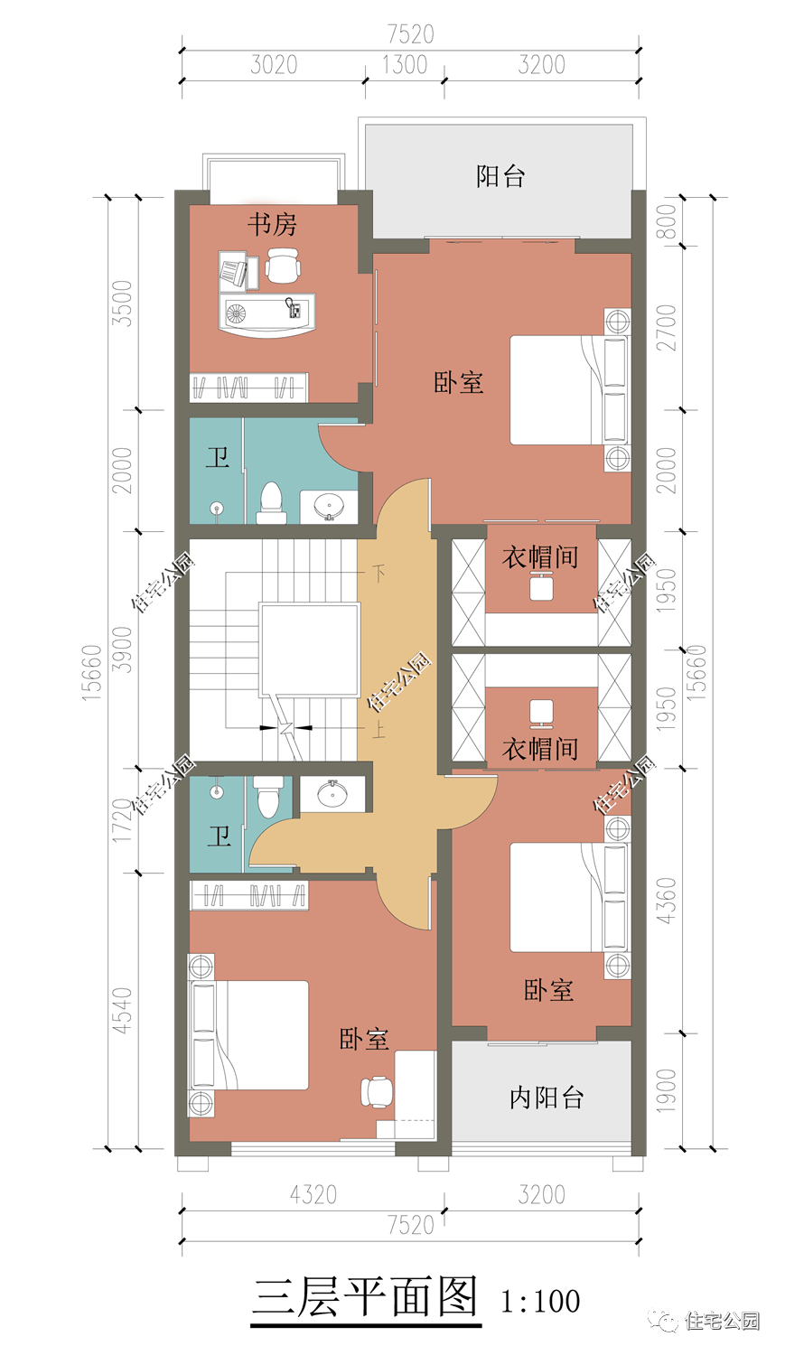 东西无窗 舒适套房 顶层露台,7×15米小面宽四层别墅_设计