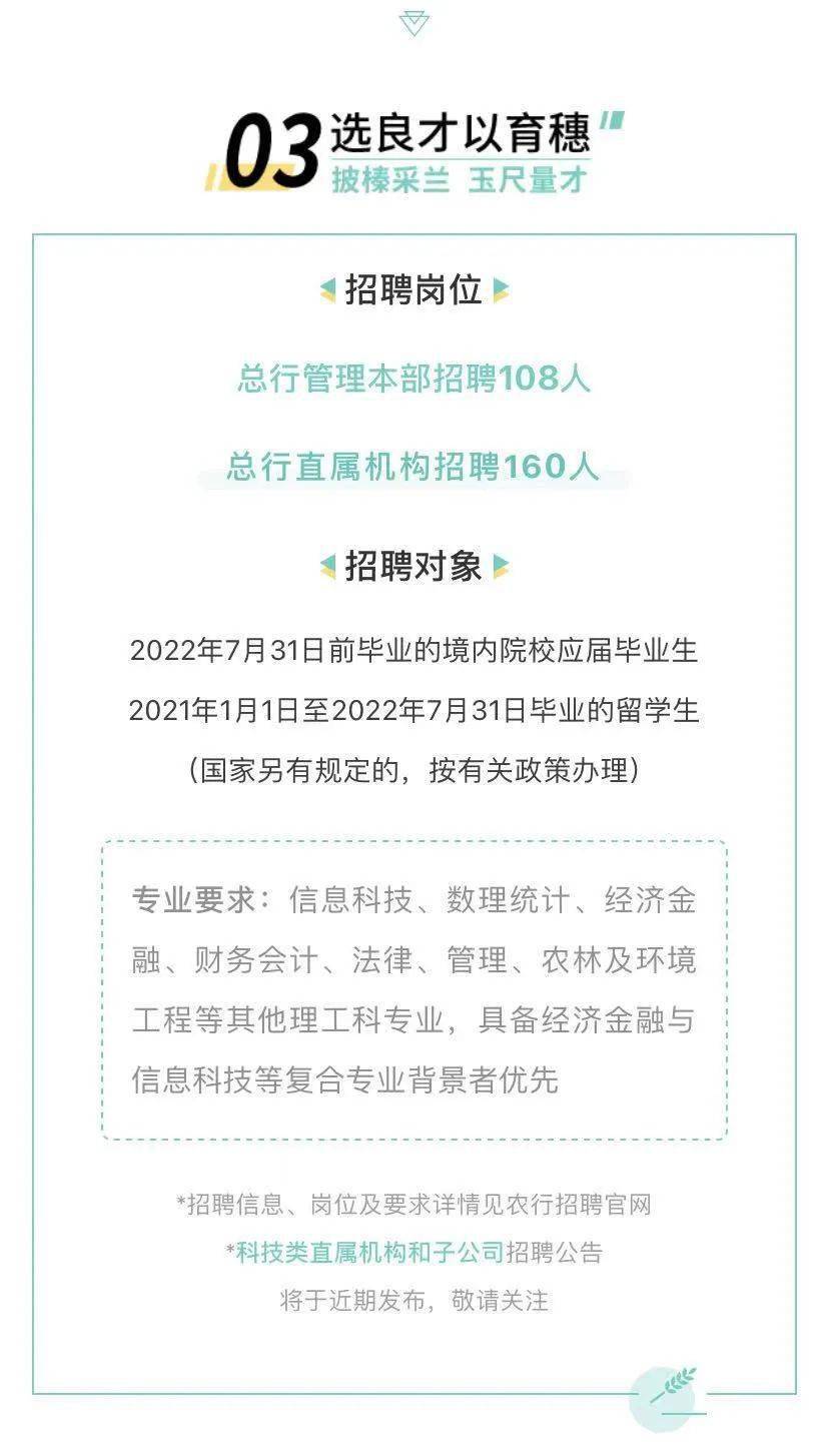 招聘丨正青春再出发中国农业银行总行2022校园招聘来了