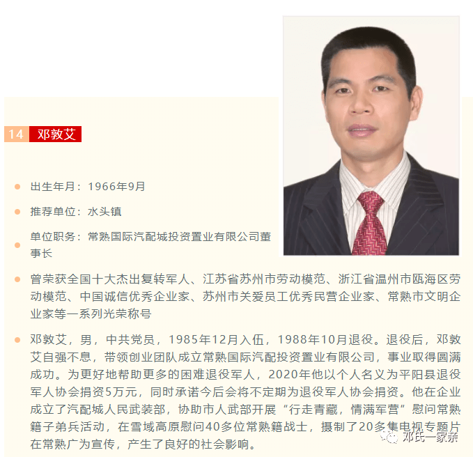 捐数百万修邓氏宗祠请把他投成最美退役军人