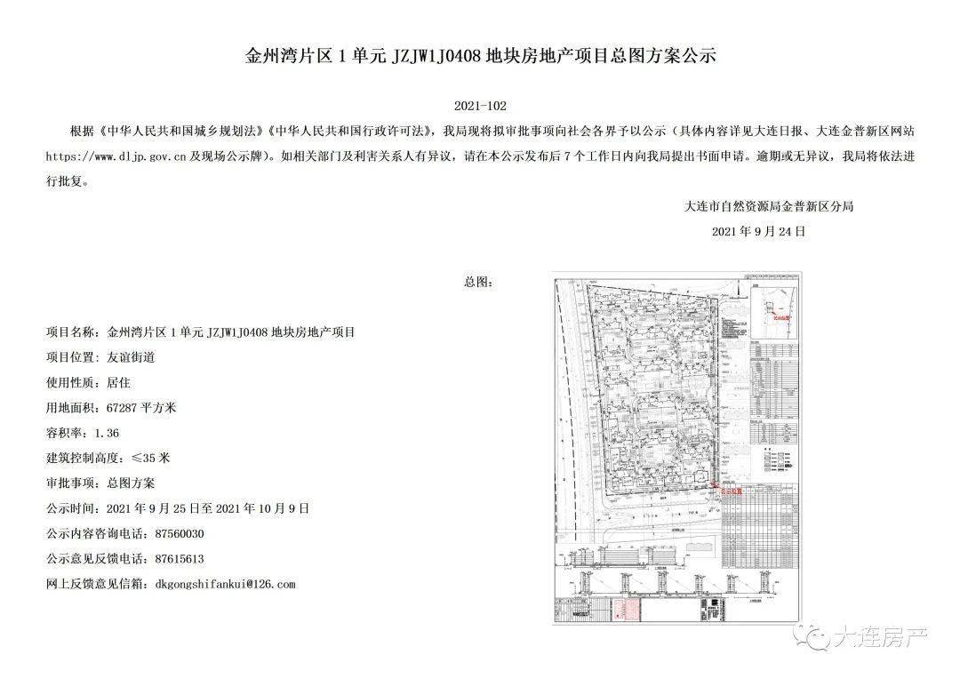 金州湾超6.7万平居住地块规划公布