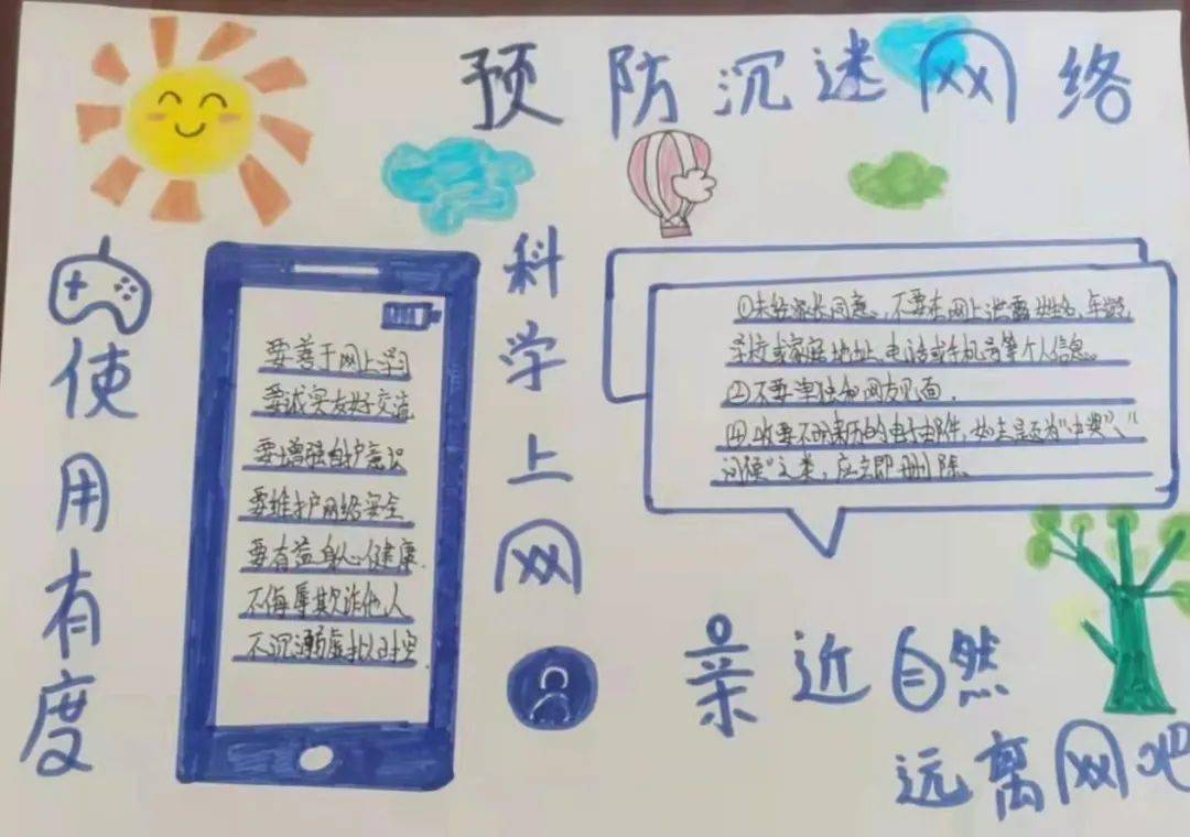 以班级为单位,开展"预防沉迷网络,人人都是网络安全宣传员 "的手抄报