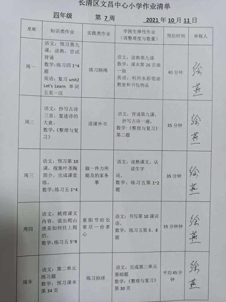 学校出台了《文昌中心小学作业改革方案》,并实行作业清单制