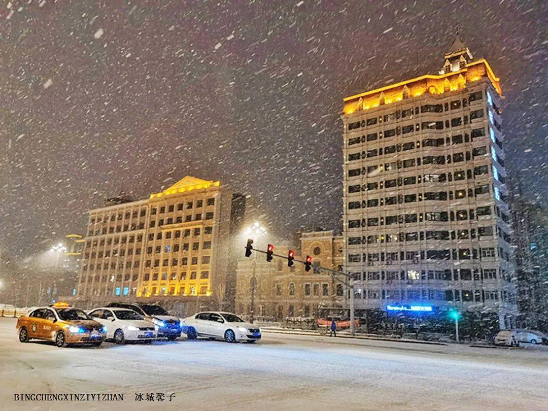 昨晚的鹅毛大雪有多美风雪中的哈尔滨红军街和中山路