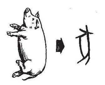 猪的甲骨文是"豕","豕"是猪的象形,凸显了猪的特征:长嘴和肥胖的肚子