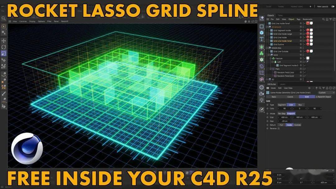 太给力了,cinema 4d r25资产浏览器新增网格样条,石