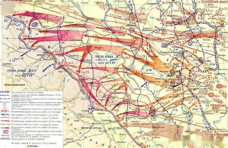 苏军桑多梅日—西里西亚进攻战役的作战地图.