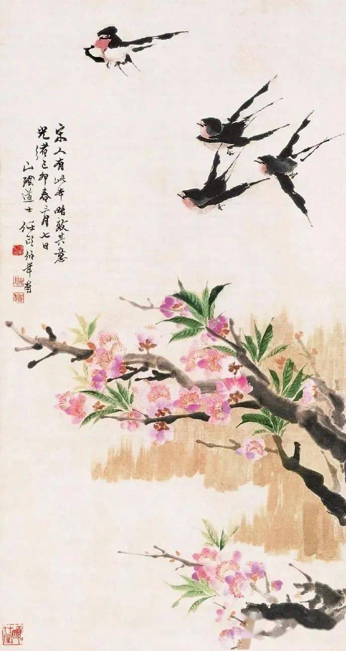 一组春燕图,极富诗情画意_任伯年_燕子_飞燕