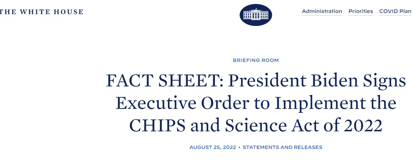 拜登签署实施芯片法行政令，中方此前已明确表示坚决反对
