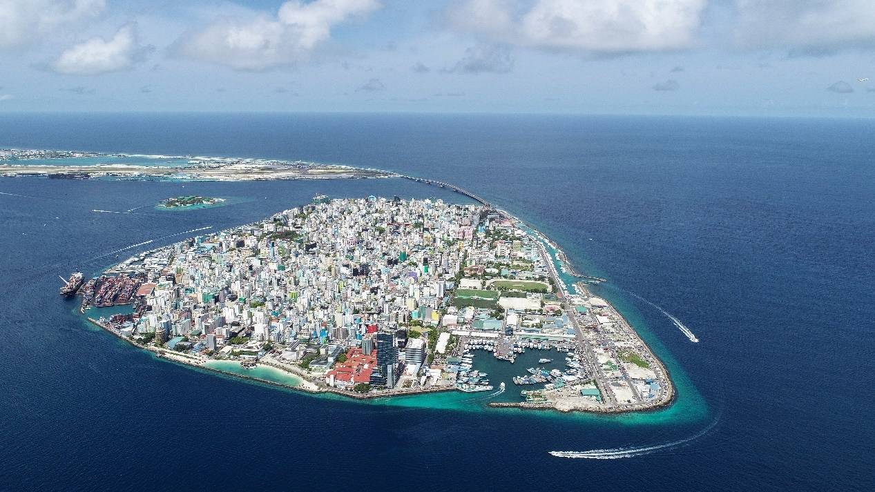 马尔代夫首都马累市航拍图。陆地面积约2平方公里的马累是世界上人口密度