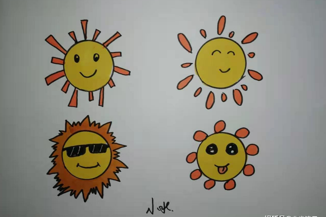 1分钟学会用圆形绘画出4个不同的太阳简笔画