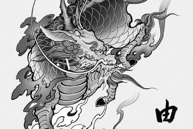 上海由龙纹身工作室原创设计麒麟纹身图案