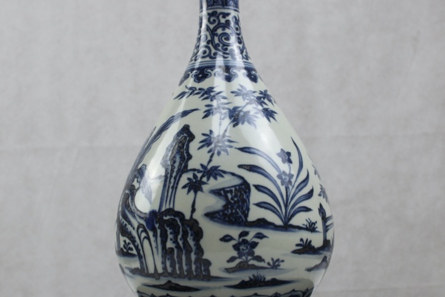 大明宣德年制款青花芭蕉竹石纹玉壶春瓶_搜狐网