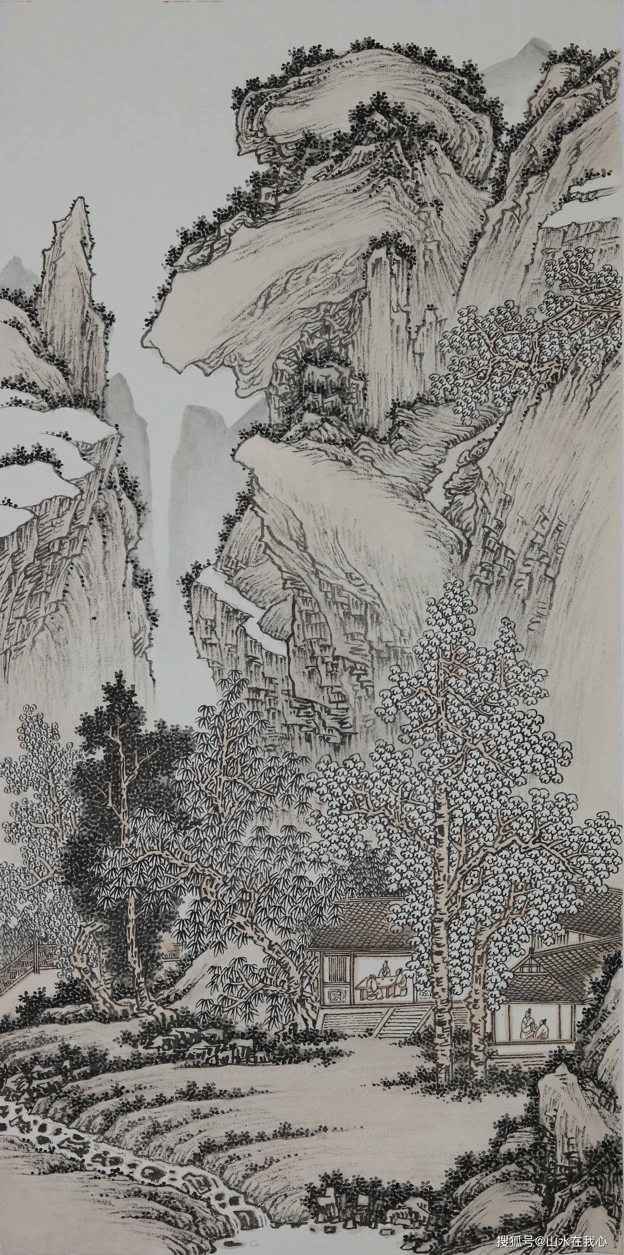 青绿山水临摹有白描大稿轻松很多