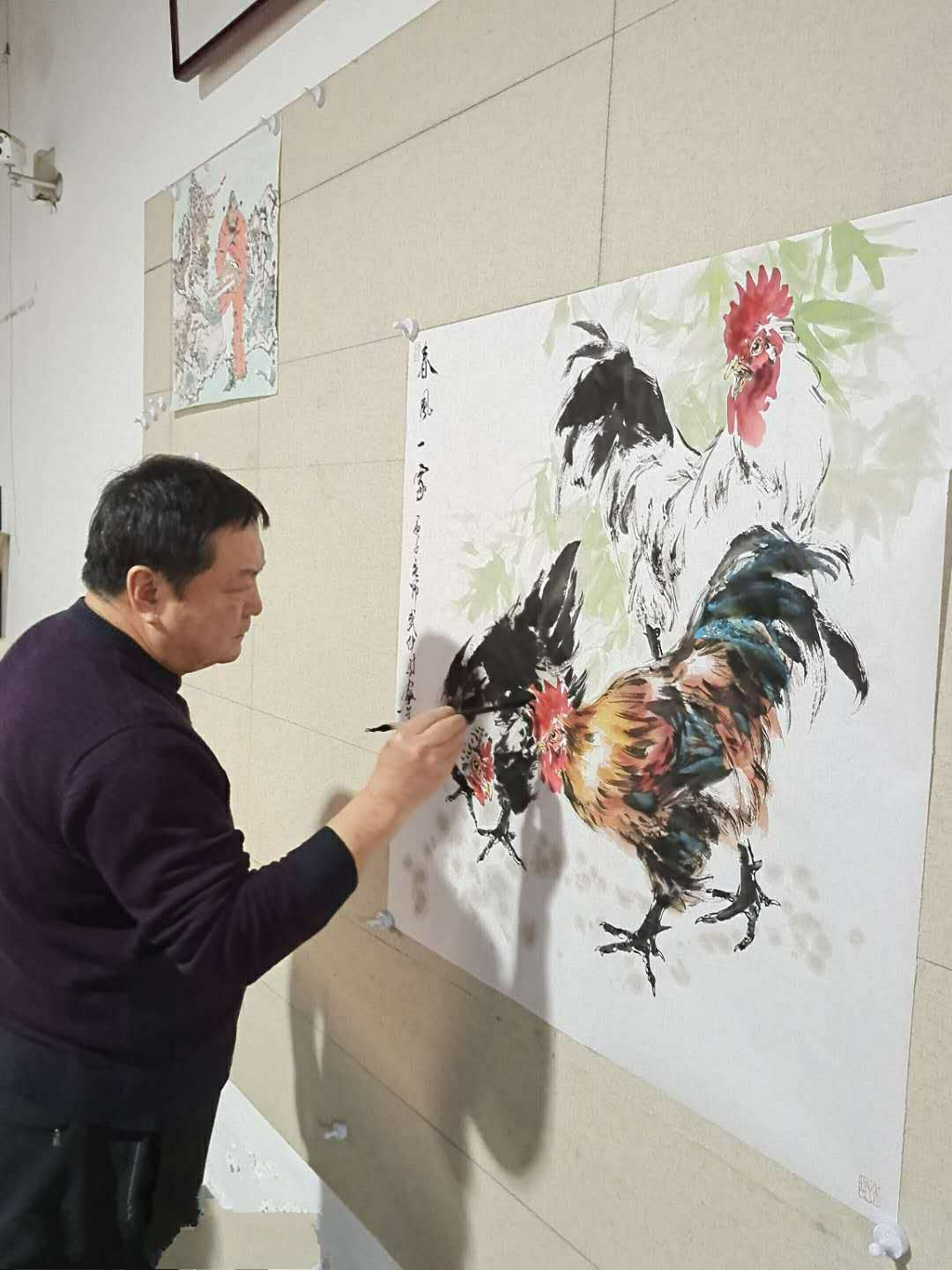 4月25日,顺心阁书画院在院长隋新的带领下,号召书画名家武仲时,曹鑫