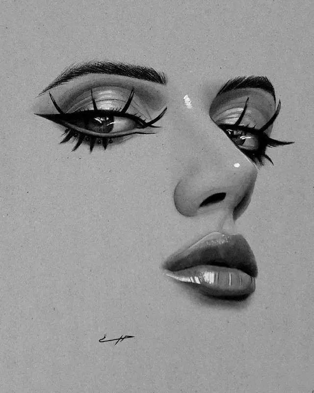 女性的五官素描这高光真是灵魂之笔啊