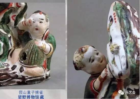 童子以容器捕雀红绿彩,望野博物馆藏品