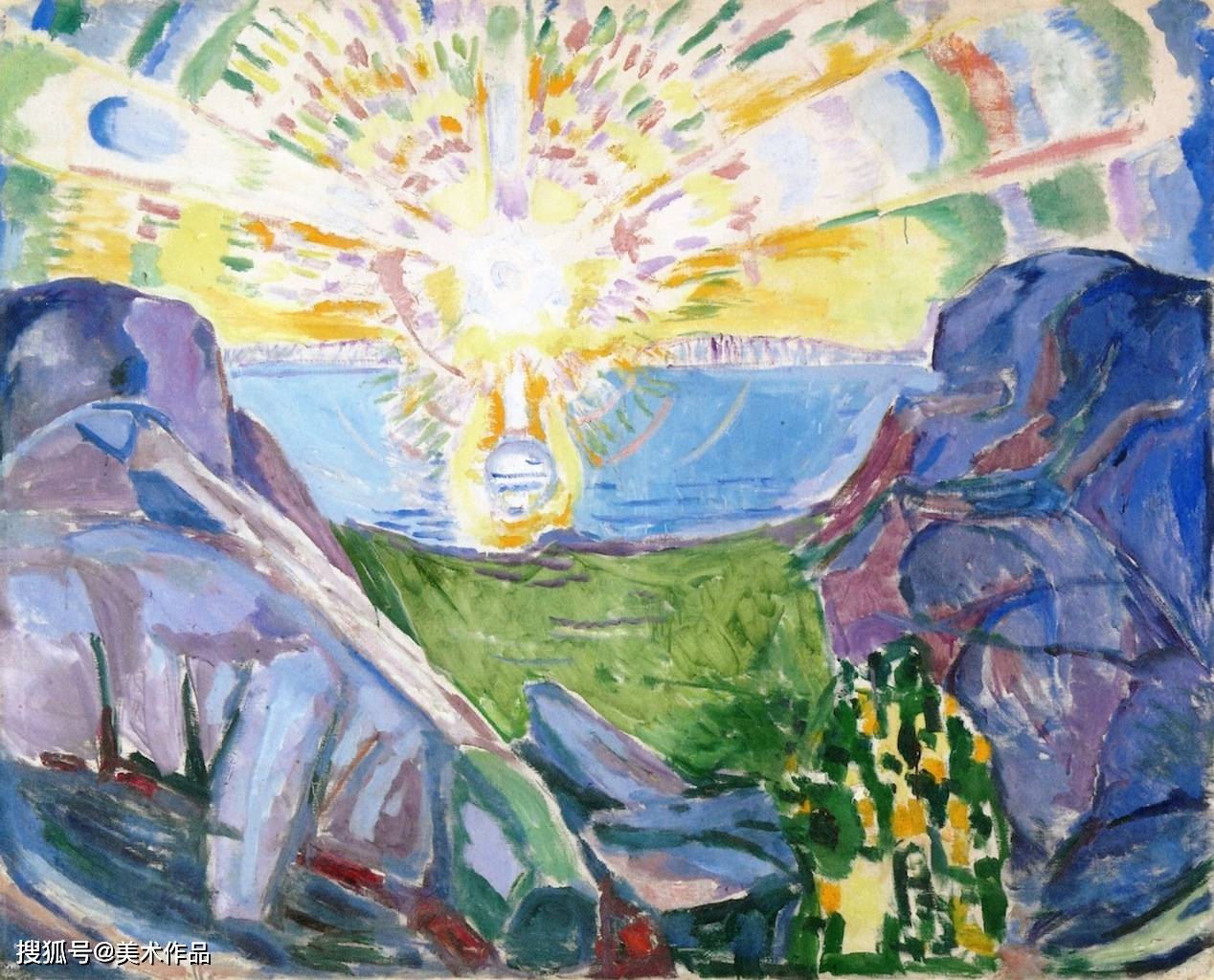 太阳风景画:日出海面,阿斯加德斯特兰德的日出-蒙克|美术作品