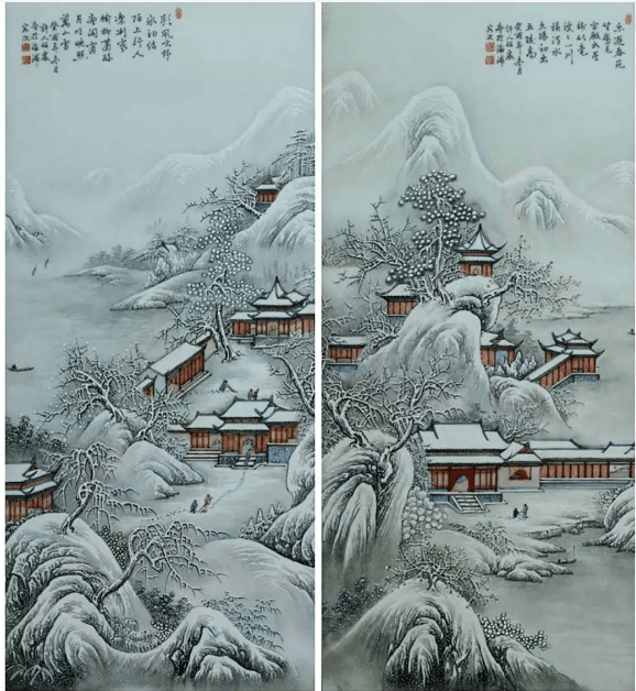 何许人雪景瓷板画真品图片赏析