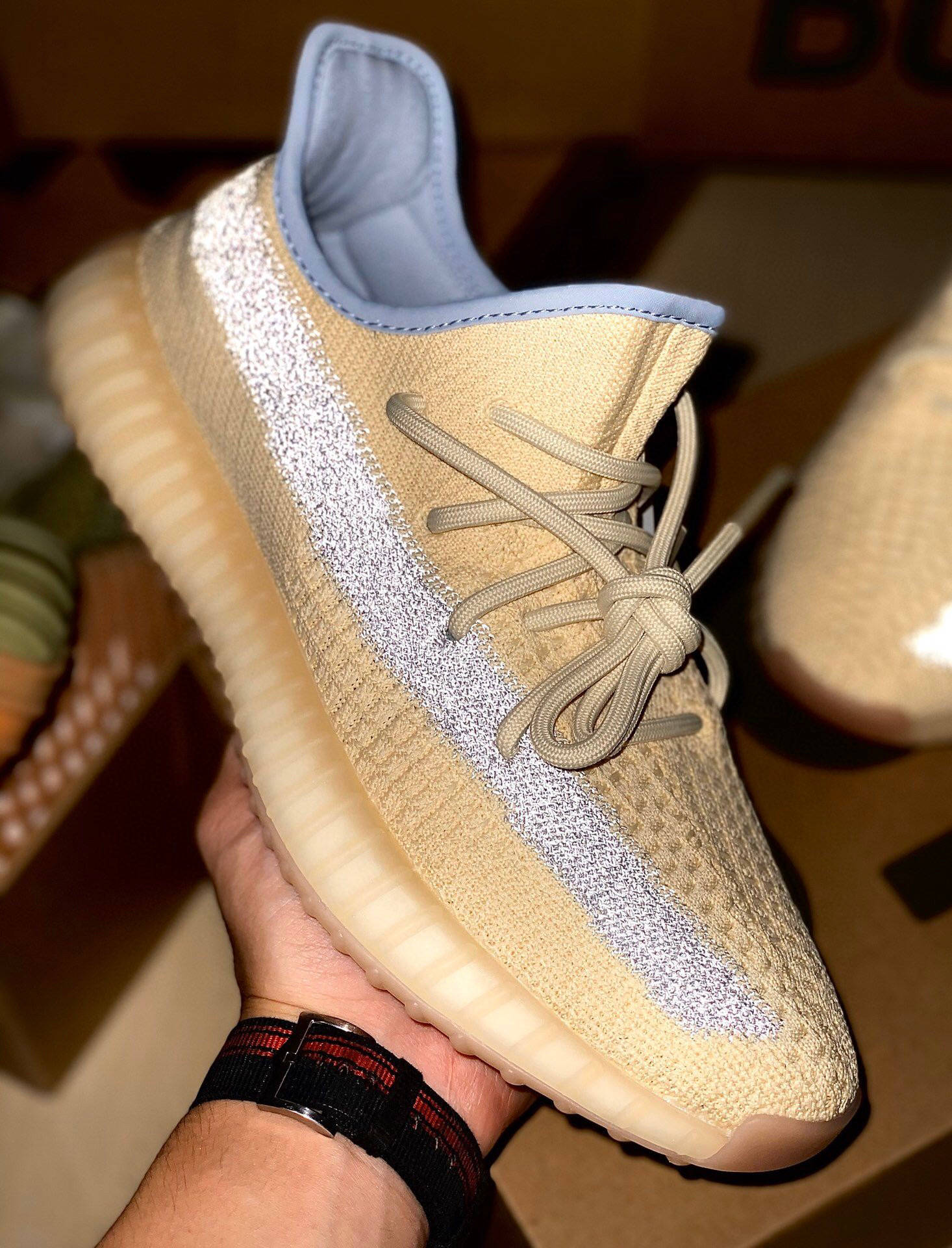 阿迪达斯 yeezy boost 350 v2 linen 奶油麻布 sulfur 硫磺抹茶绿椰子
