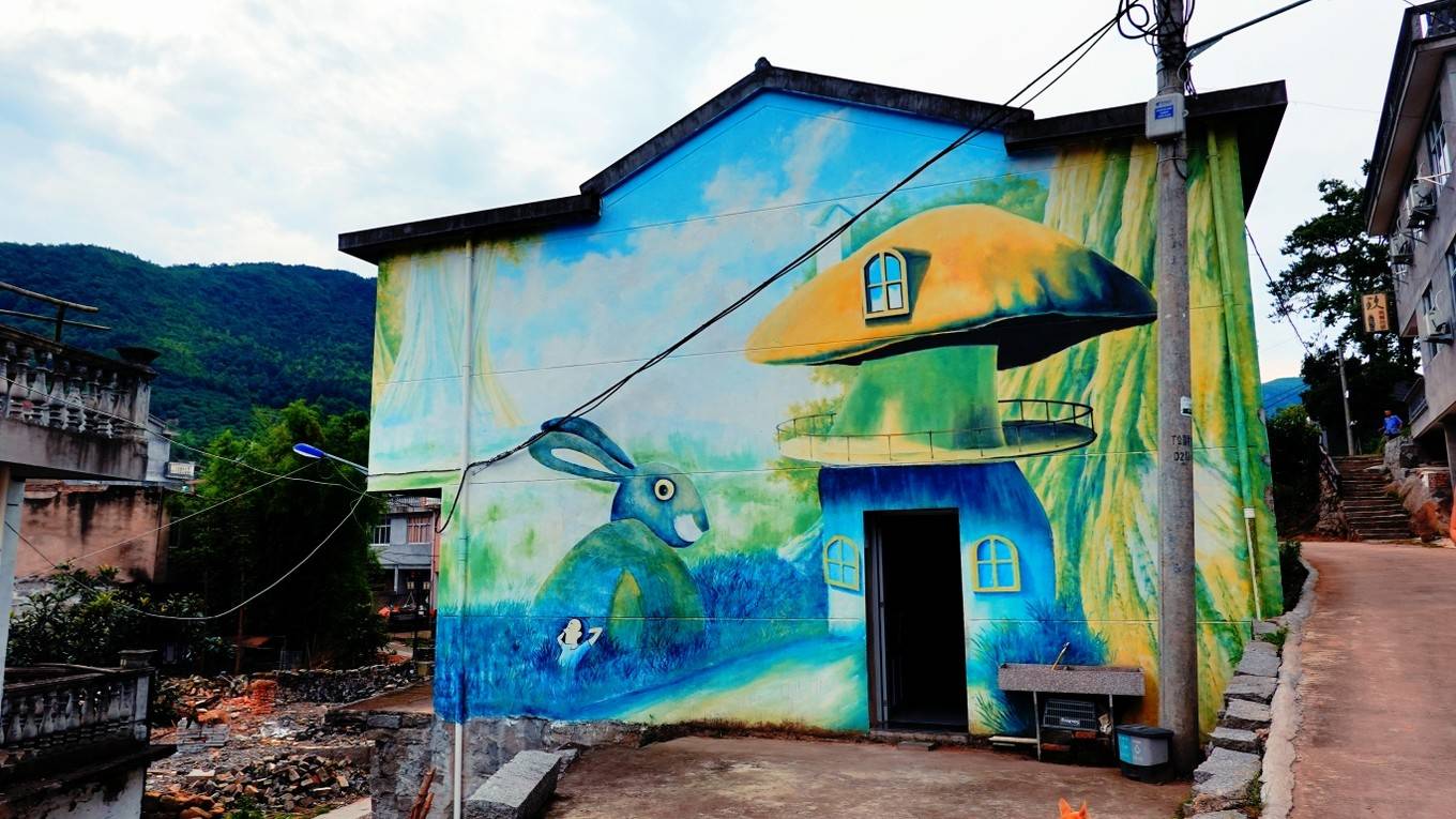 彩绘墙和老房子的组合,破旧的石屋瓦房变得有声有色的,也是给平凡的