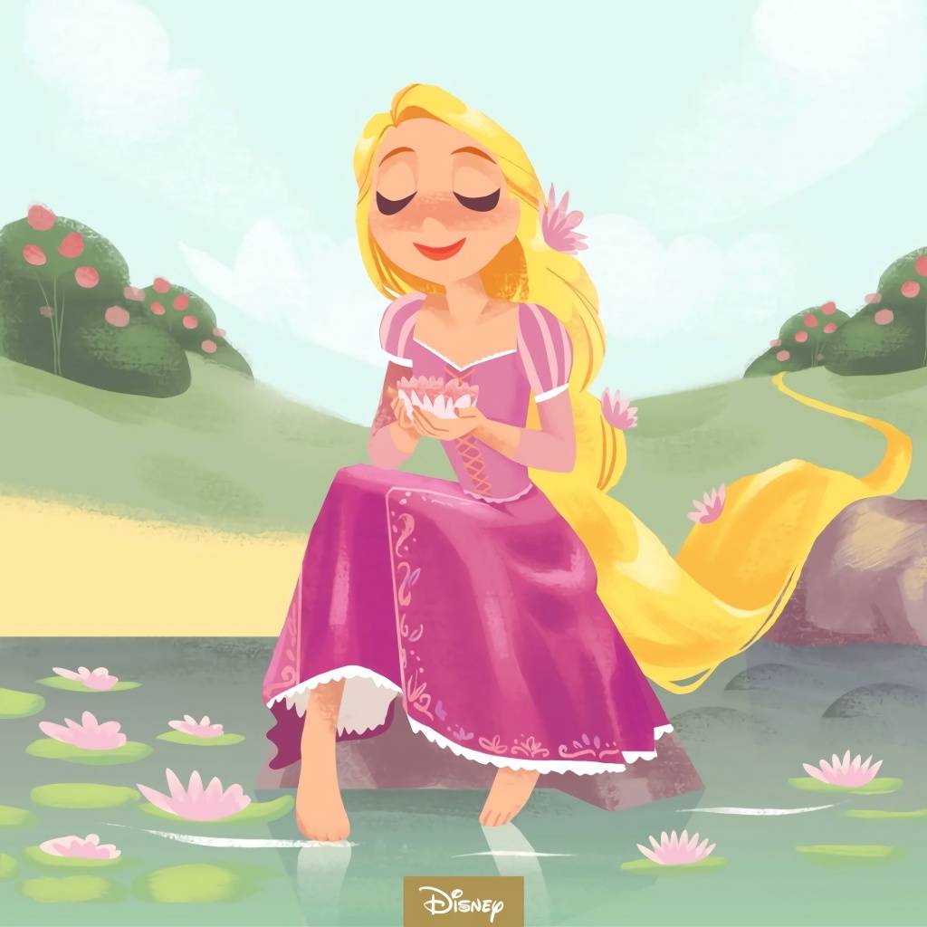 原创用"卡通片"的画风,描绘迪士尼公主,浓厚色彩充满童趣又好看