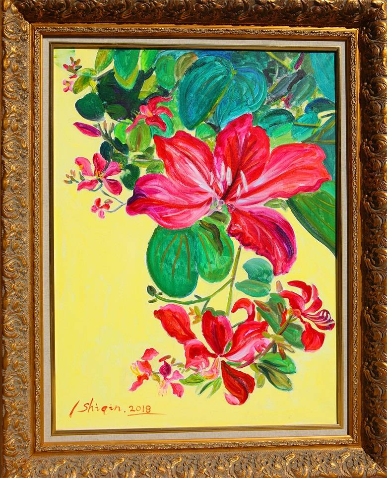 丙烯油画《紫荆花》