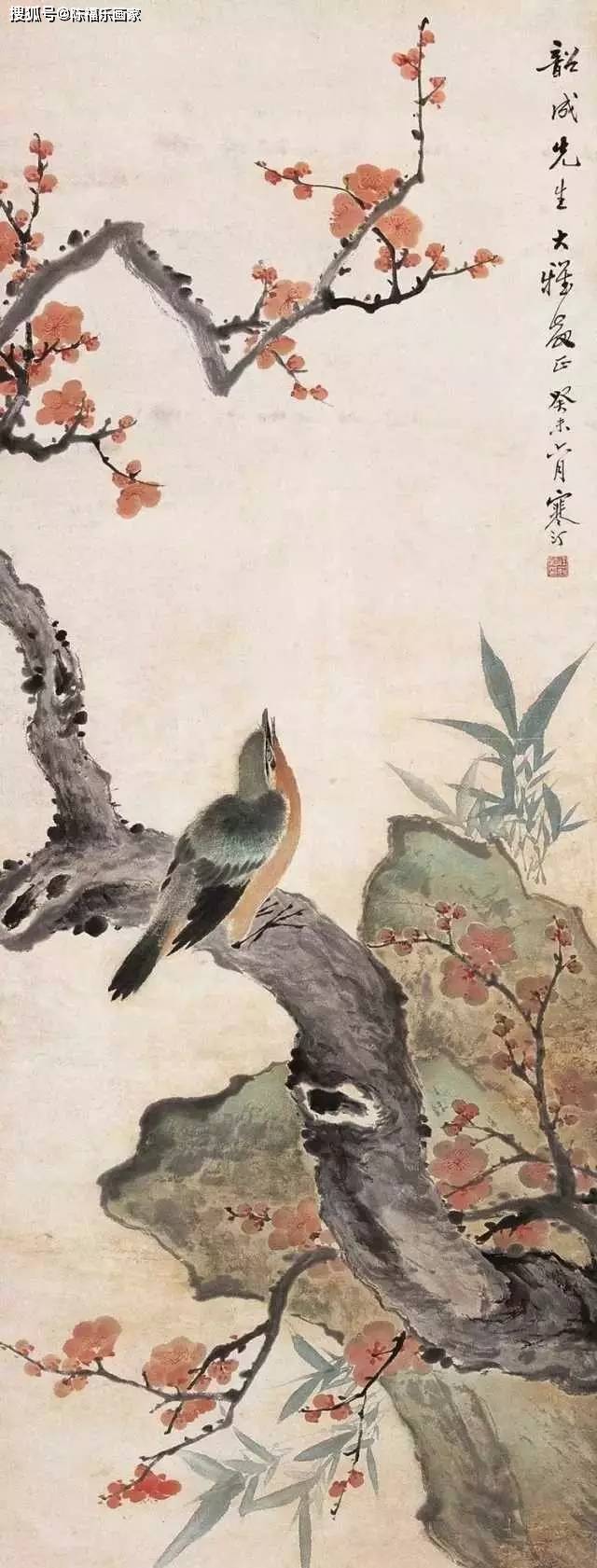 大师笔下梅花,青竹,小鸟,漂亮至极!