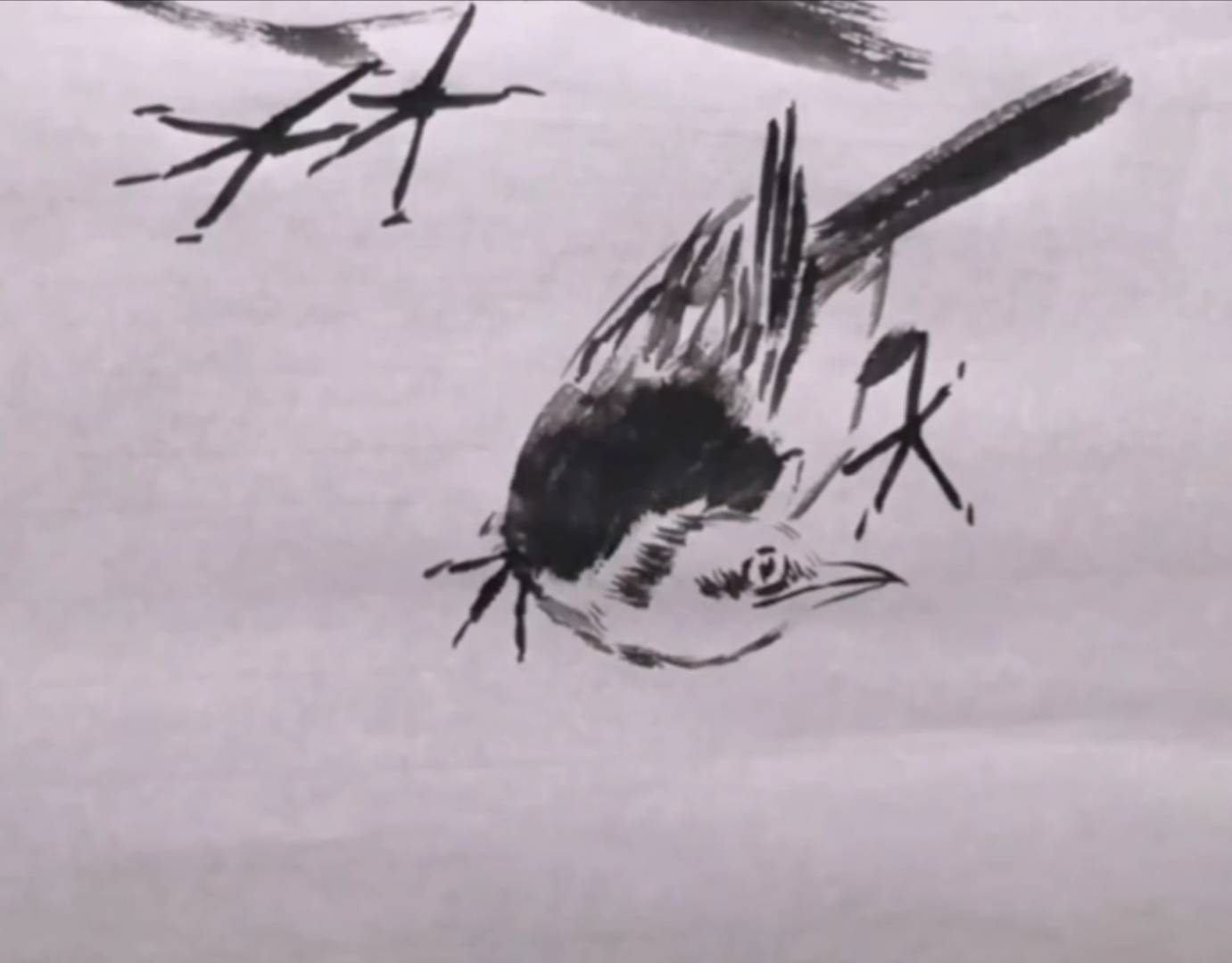 原创艺术家精致教学回头的水墨鸟,笔法细腻,功力深厚