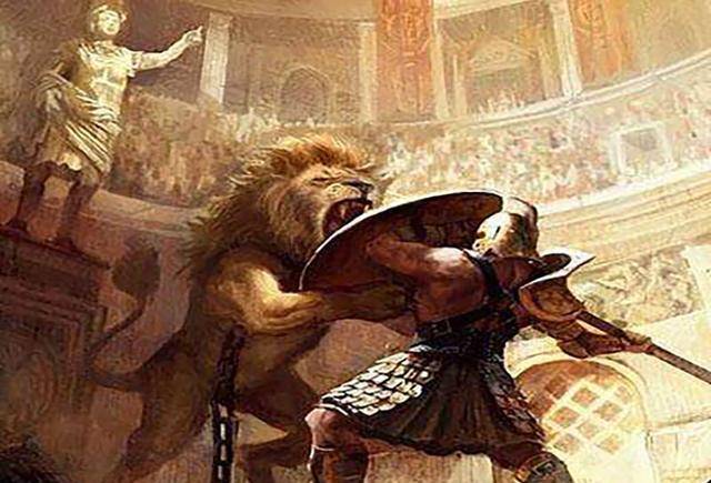 古罗马斗兽场人斗狮子图片