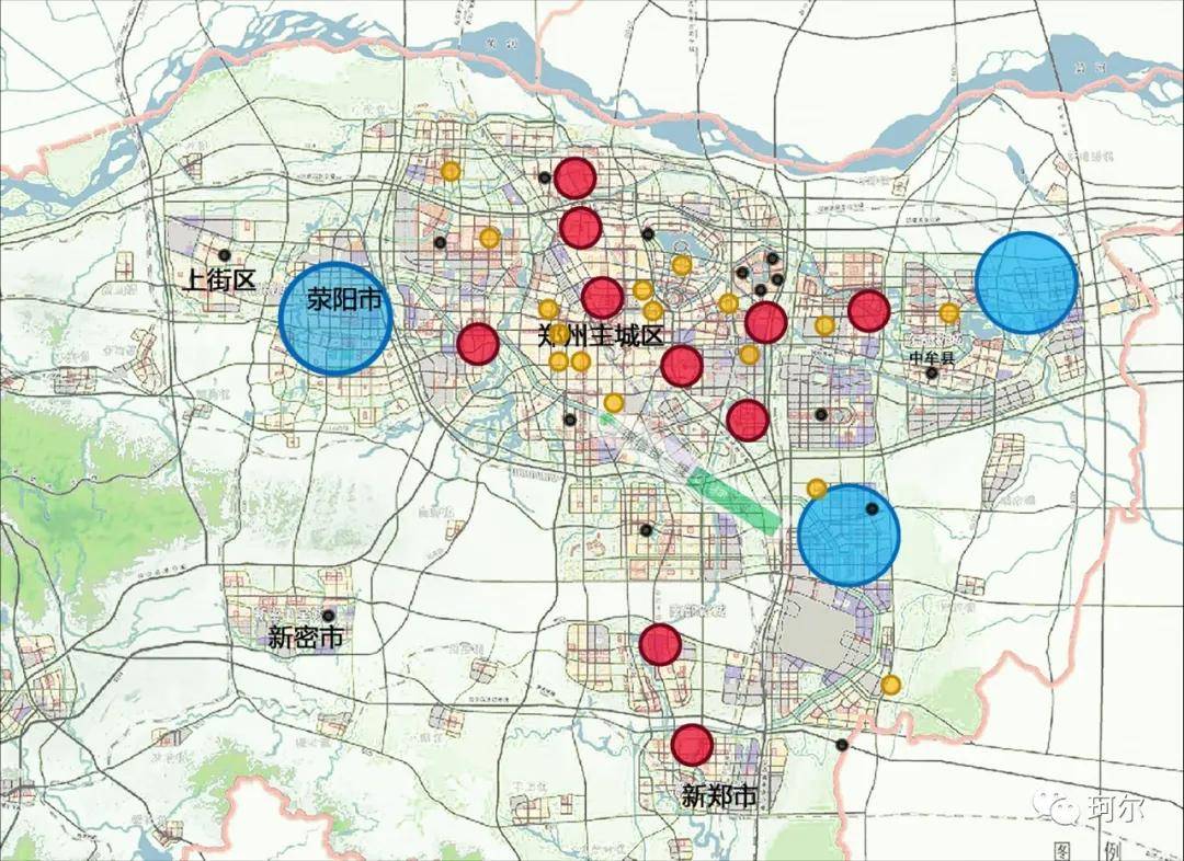 鄭州一主一城三區主要體育實施及用地規劃分佈示意圖