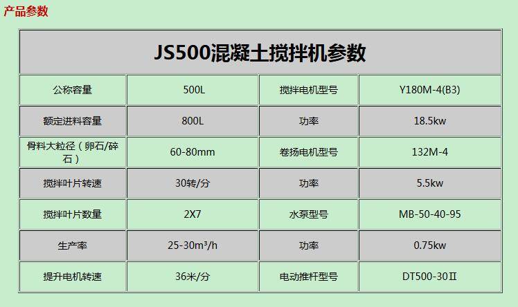 js500混凝土搅拌机产品参数