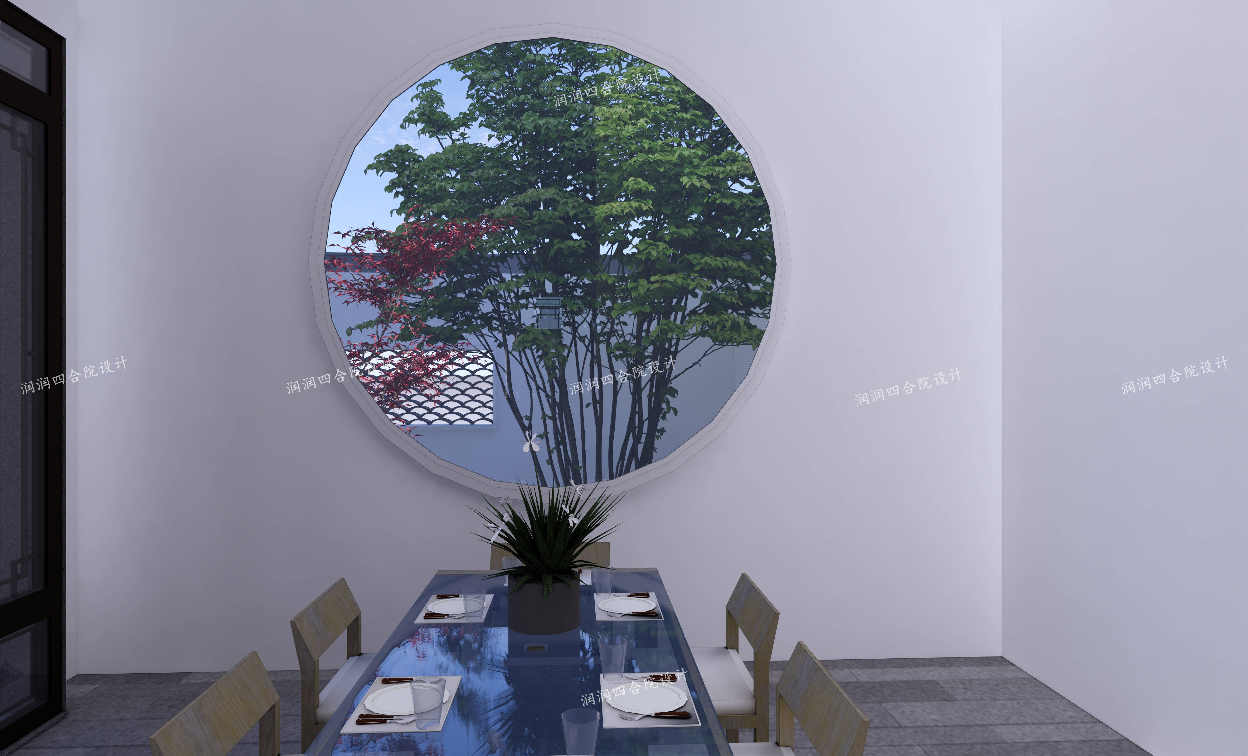 西厢房餐厅生动有趣的圆形窗洞——润润四合院设计刘鹰原创