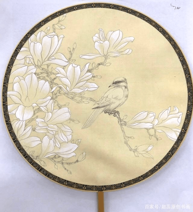 精品苏扇工笔玉兰花画法步骤详解