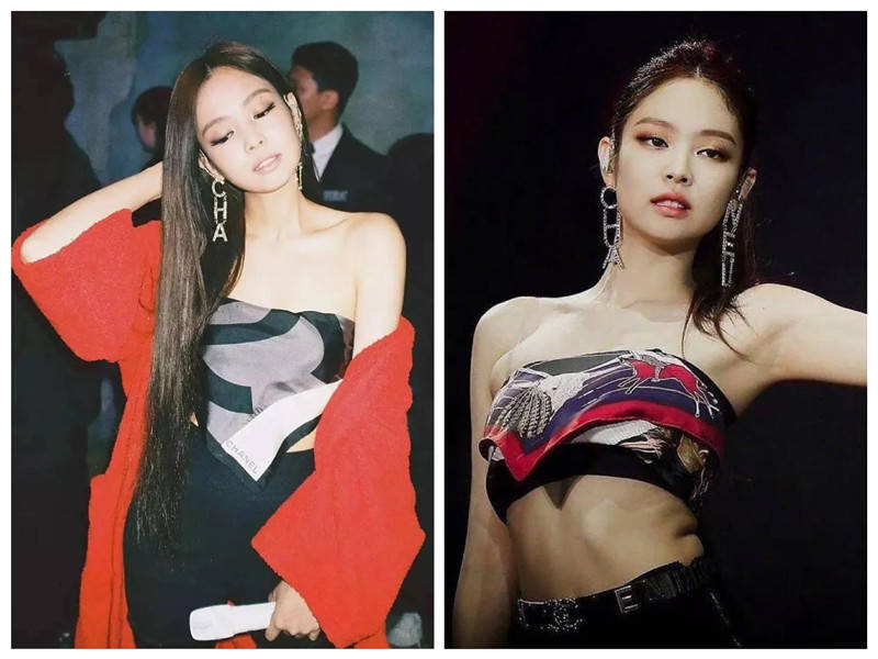 jennie也将丝巾外搭抹胸, 可甜可盐.