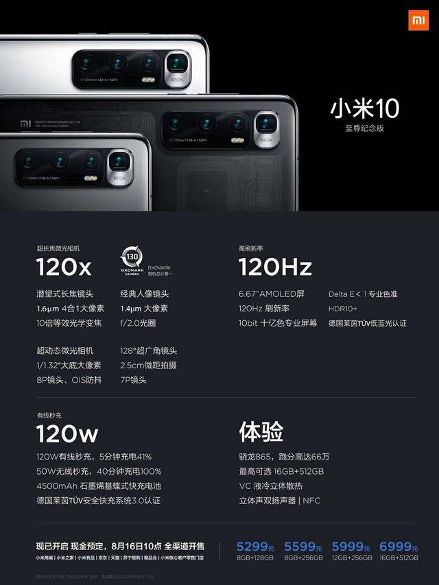 屠榜dxomark 小米10至尊紀念版發佈售5299元起