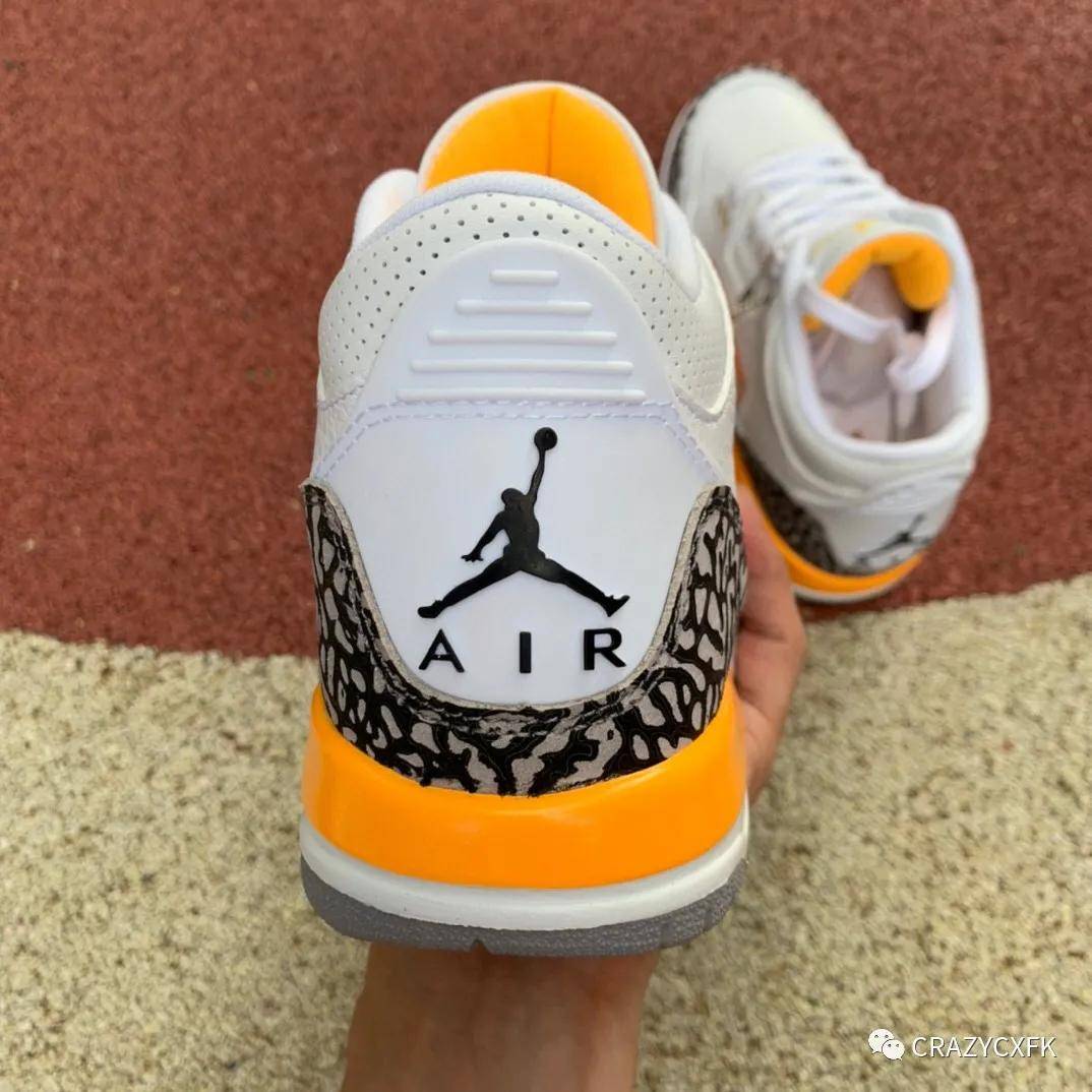 乔丹aj3 laser orange air jordan 3 爆裂纹白橙湖人球鞋