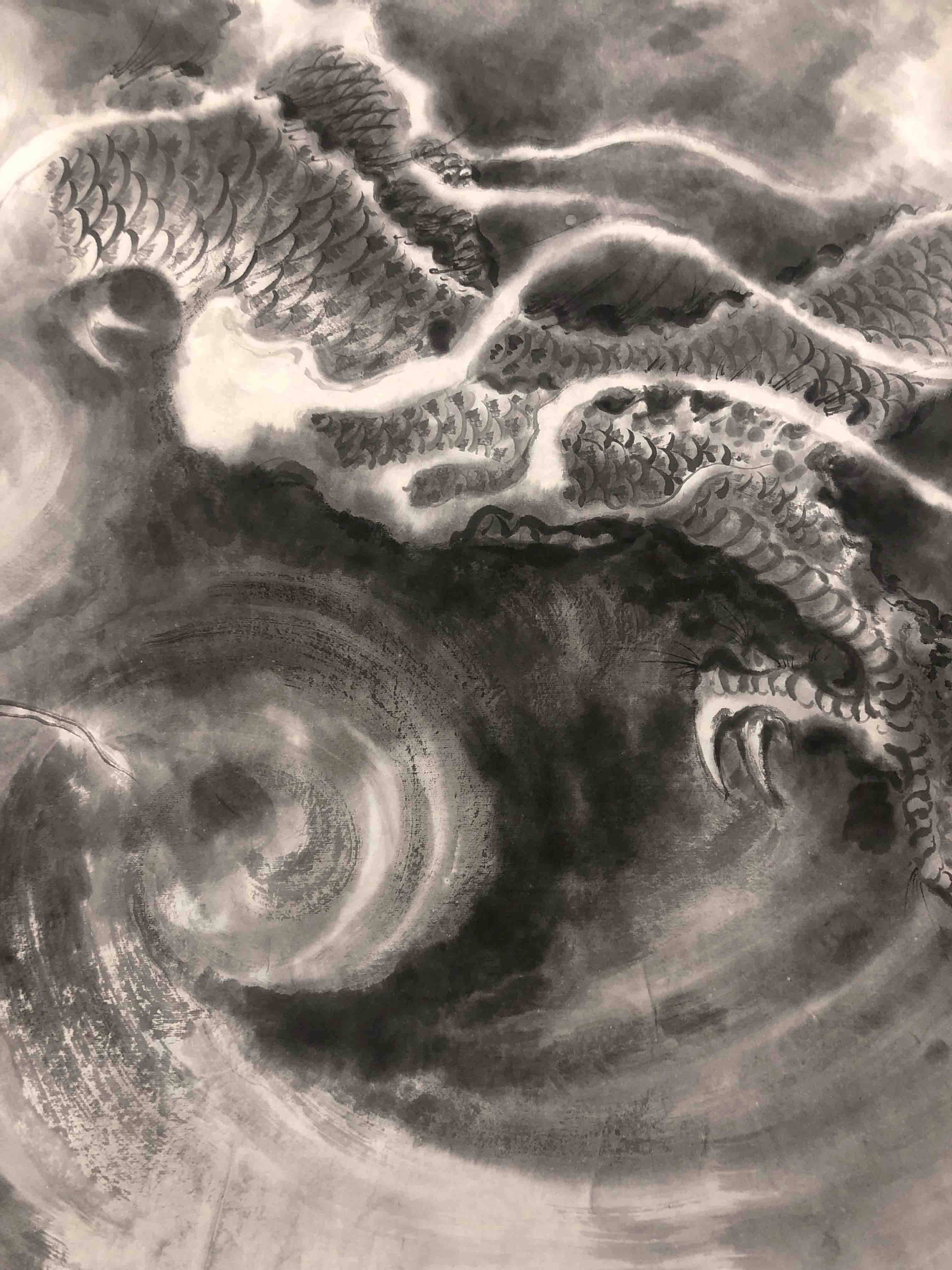 龙纹图案绘画,水墨龙国画制作流程