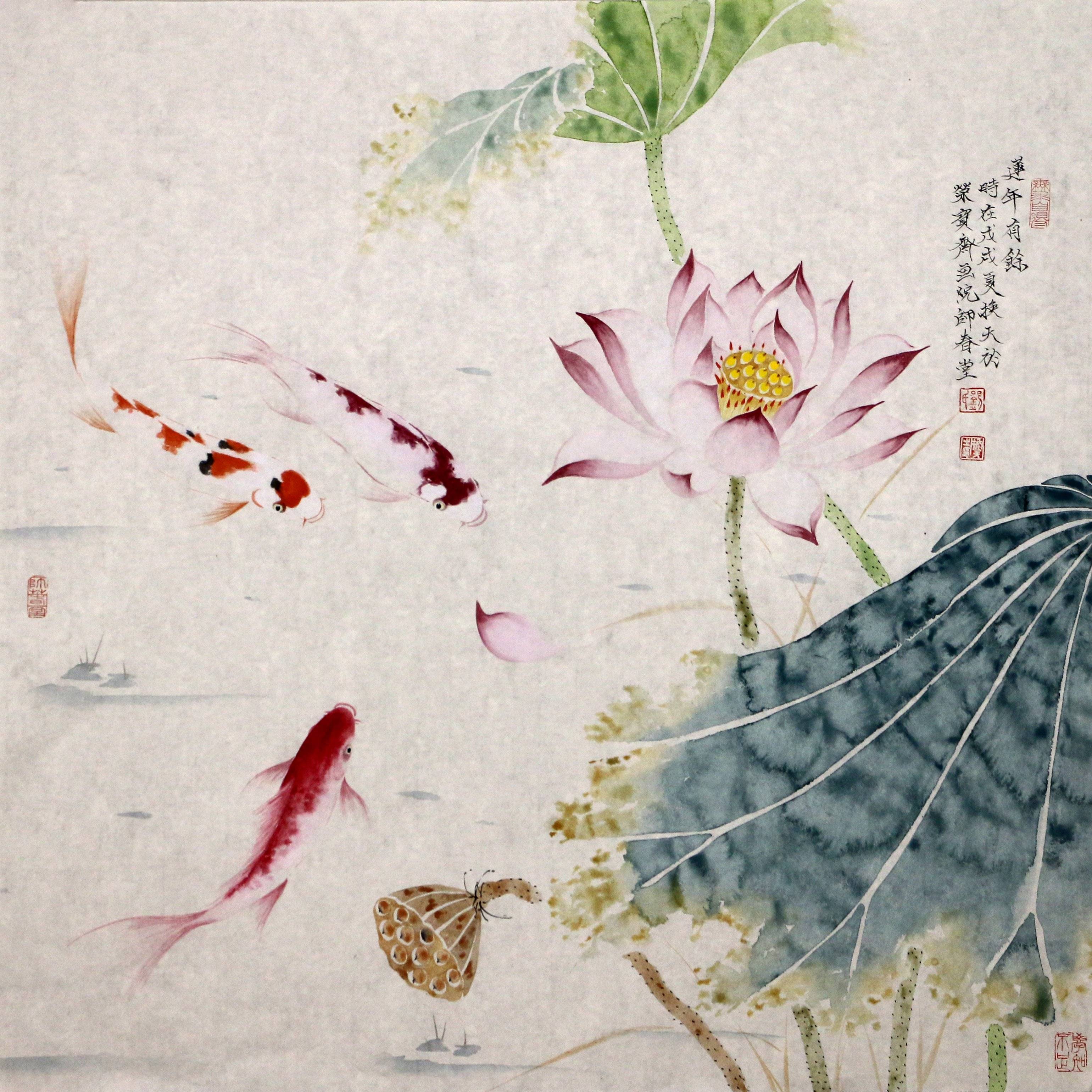 刘换天与近代绘画大师齐白石荷花作品对比欣赏