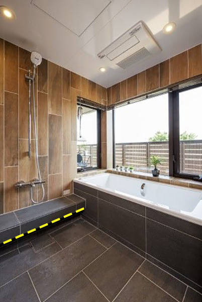淋浴区与浴缸无需再做隔断,直接延伸做凳子,省空间还能增加收纳