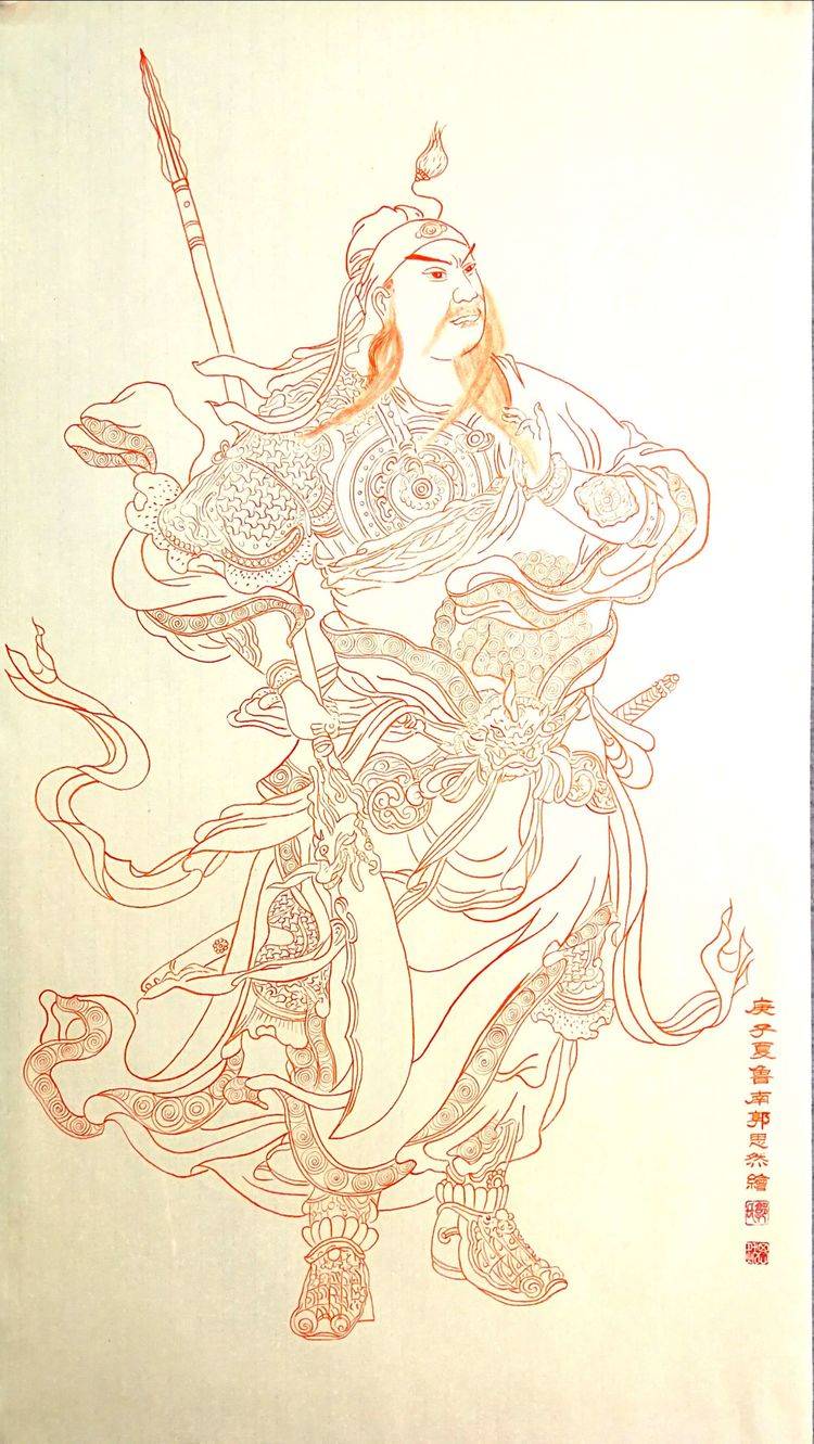 实力派书画家郭思然朱砂白描关公系列作品欣赏