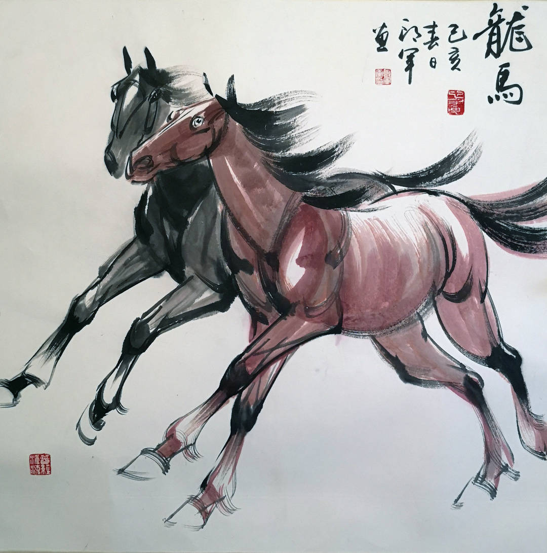 《龙马》68×68cm《秋之韵》45×80cm《一洗万古凡马空》68×136cm