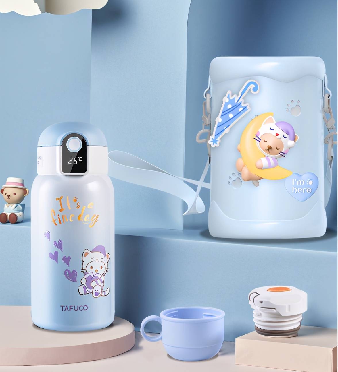 泰福高泰迪珍藏猫咪保温杯一杯双盖智能显温