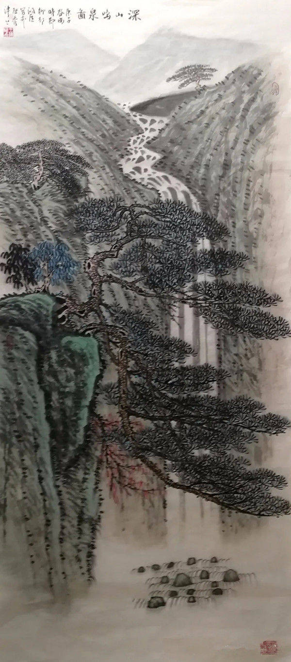 在王鸿雁的山水画中,占主导地位的主要还是一股大气,一种文气,正气和